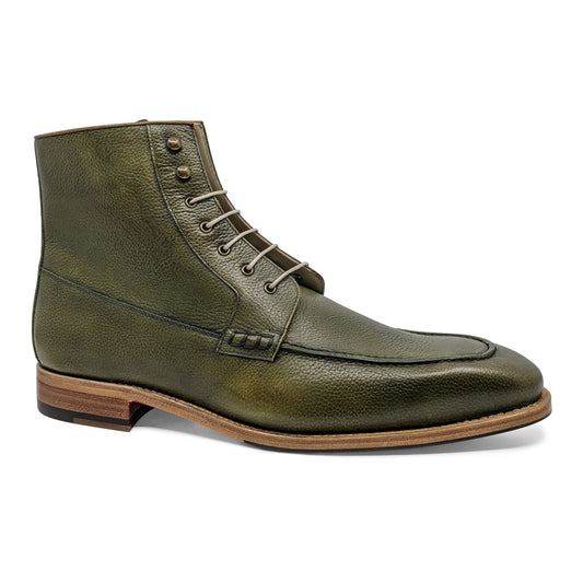 Olive full grain leather lace up boot goodyear welt mens designer boot