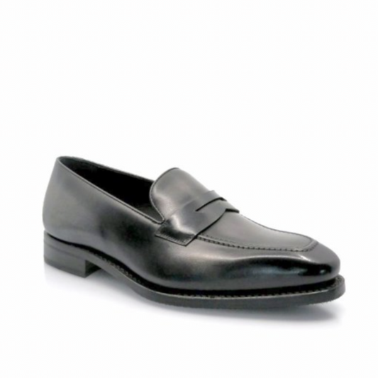Black silver leather goodyear welt hand finished loafer