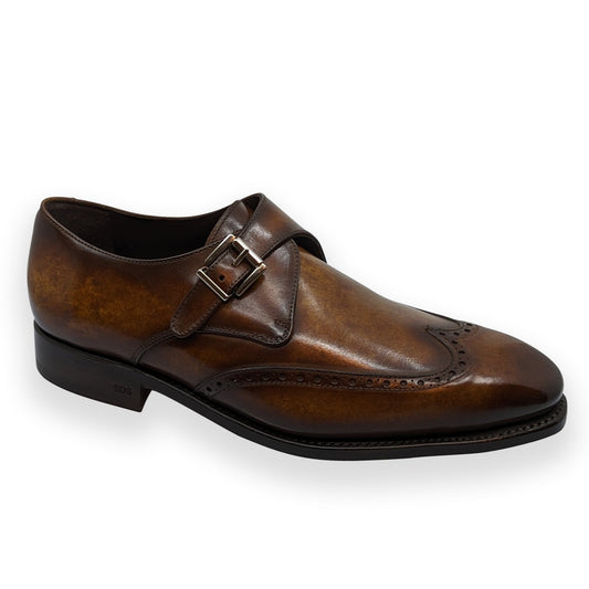 Brown patina monk strap goodyear welt wedding shoe