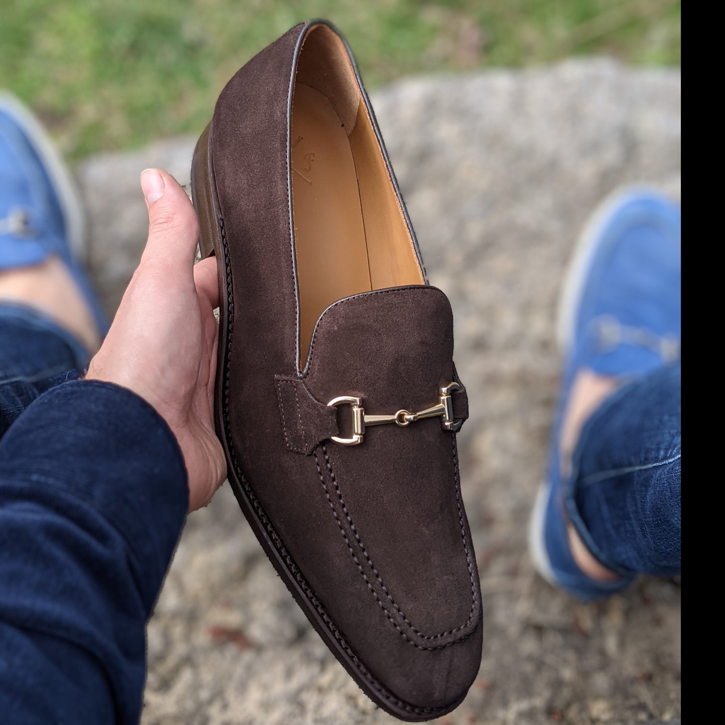 Brown Luxury Suede Loafer with golden color for inner parts
