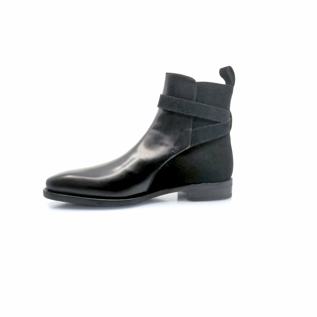 Black jodhpur leather cannel shoes with Slightly chiseled toe 