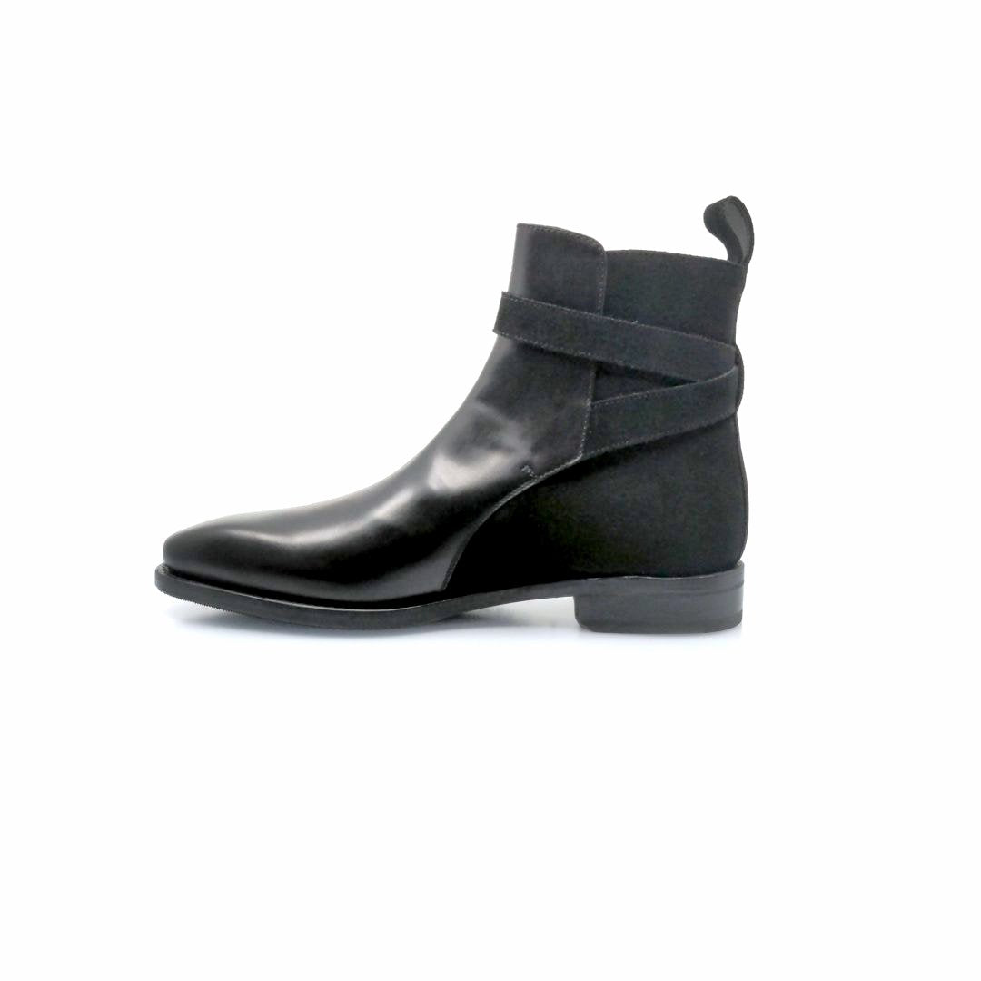 Black jodhpur leather and suede with black welt