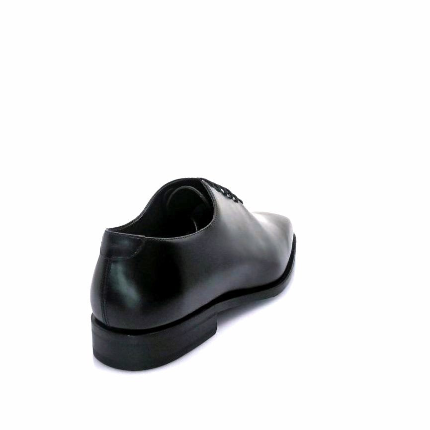 Black whole cut leather shoe stacked leather heel