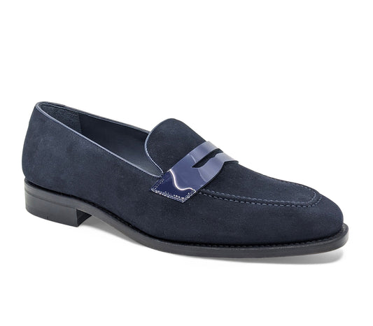 Blue suede patent leather loafer mens formal shoes Goodyear Welt designer quality wedding loafer tuxedo