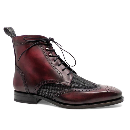 red lace up boot hand made goodyear welt patina comfort canadian shoe brand online designer quality affordable