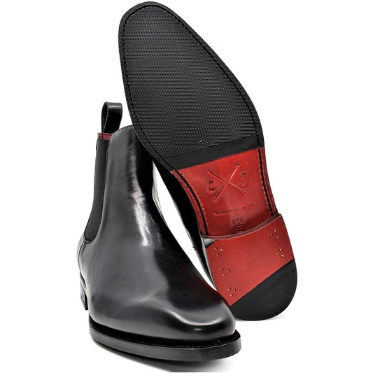 Canadian shoe brand Black leather chelsea boot designer goodyear welt custom red bottom wide feet