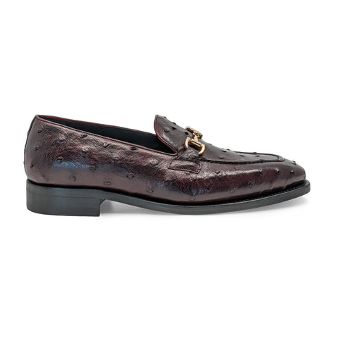 Ostrich Leather Loafers - Burgundy with unique texture