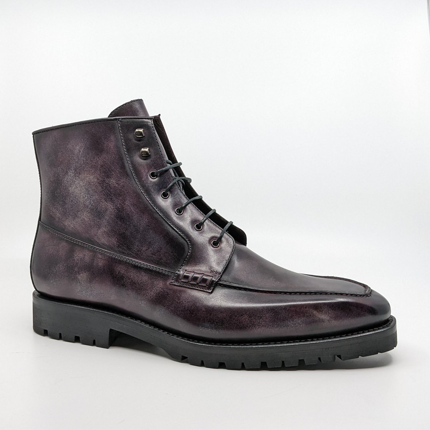 Purple Patina lace up leather boot rubber sole Goodyear Welt Mens 