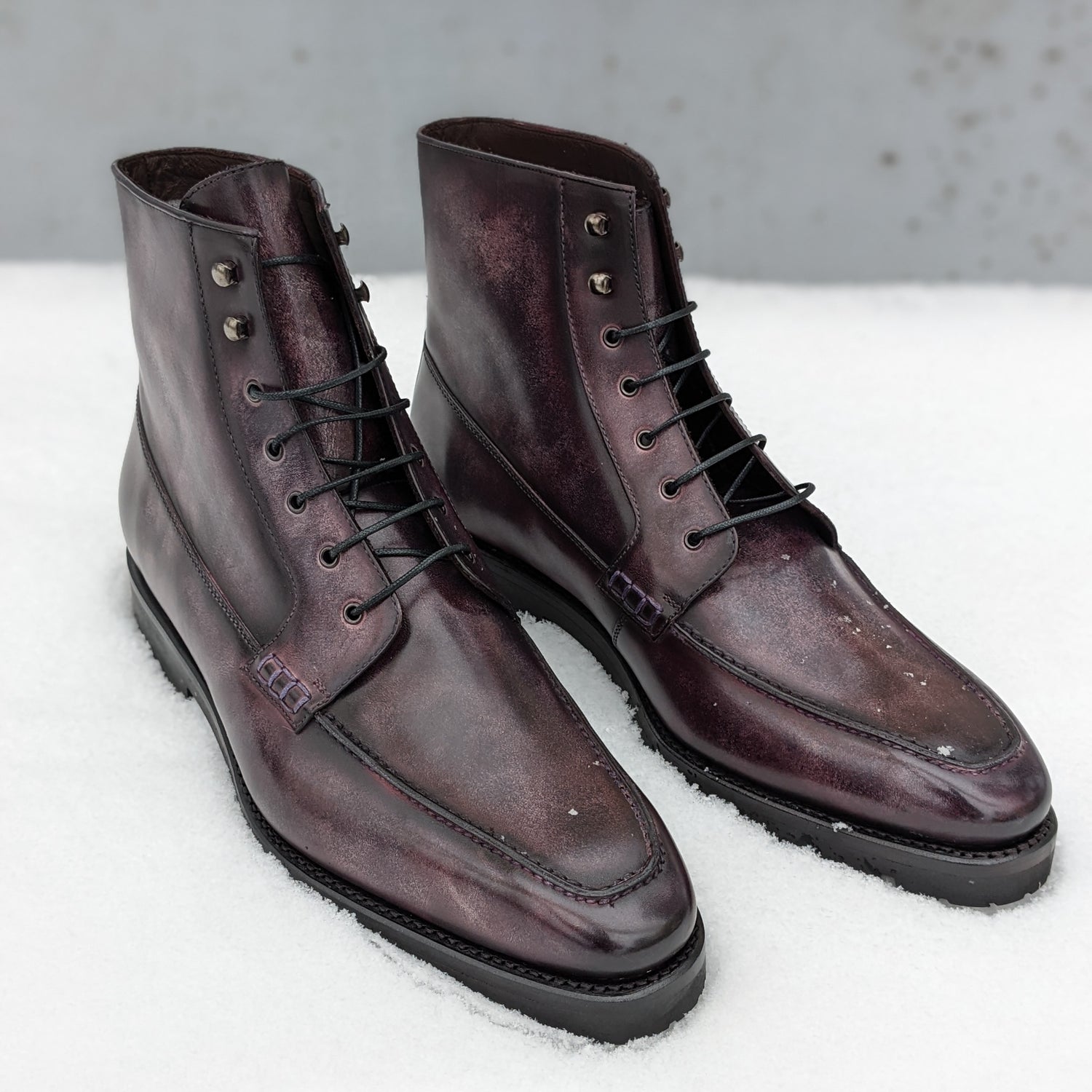 Purple Patina lace up leather boot rubber sole Goodyear Welt Mens 