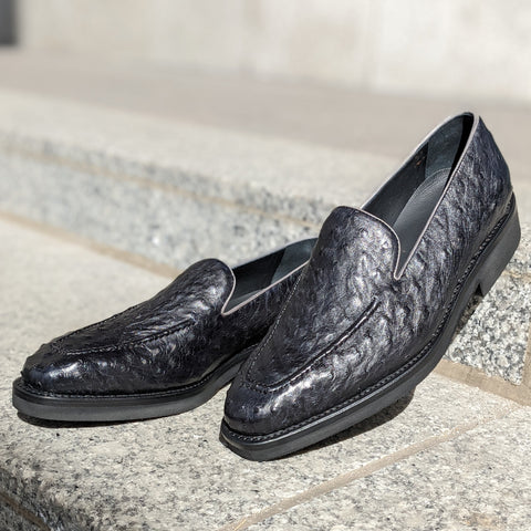 Exotic leather loafer - Black ostrich