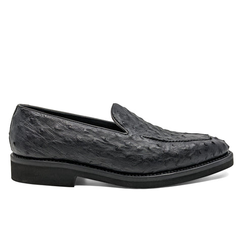 Exotic leather loafer - Black ostrich