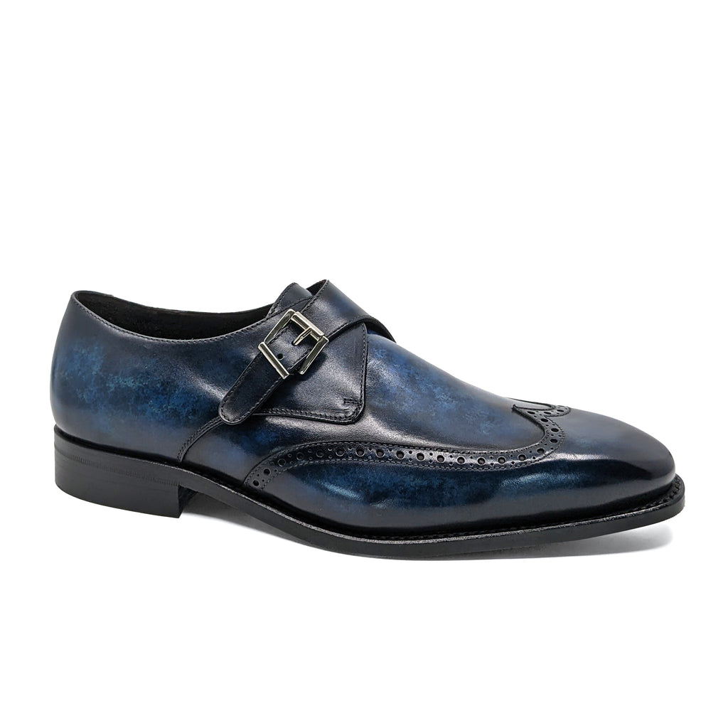 Blue patina monk strap Goodyear welt mens designer shoes
