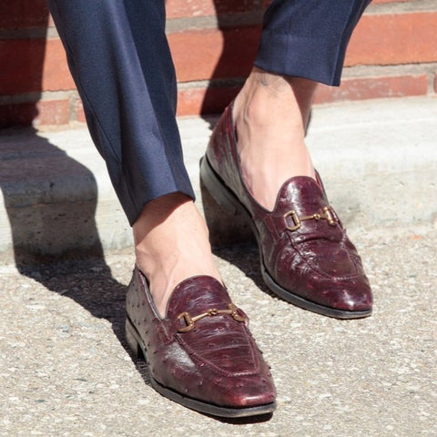 burgundy ostrich leather loafer goodyear welt comfort designer