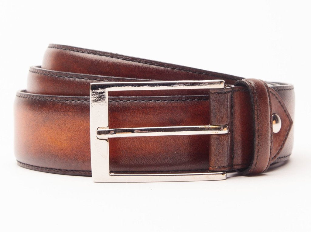 orange leather belt hand painted metal buckle custom